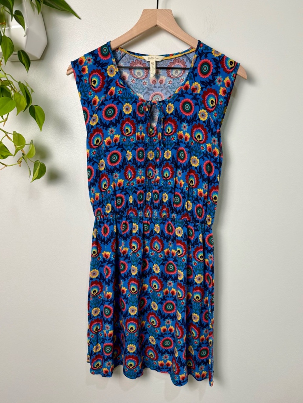 Matilda Jane Splendid Sleeveless Blue Floral Tie-Neck Casual Dress Size M Rayon